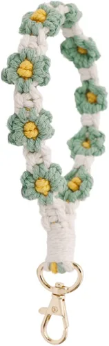 Vista 17 de Llavero de macramé bohemio hecho a mano con tejido de margarita