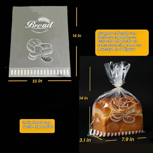 Vista 2 de Bolsas de pan de plástico reutilizables para pan casero, bolsa de panadería transparente de 11 x 14 pulgadas con cierre de lazo giratorio que reduce