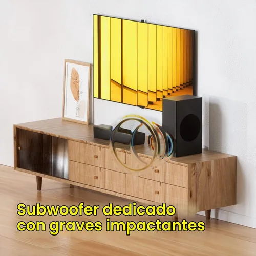 Vista 2 de Barras de sonido compactas 2.1 para TV con subwoofer, conexión HDMI ARC/Bluetooth 5.0/Óptica/AUX/RCA, control remoto, graves ajustables, montaje