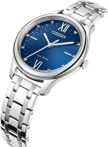 Vista 4 de Citizen Eco-Drive Reloj elegante para mujer con esfera azul EM0500-73L, plateado, Moderno