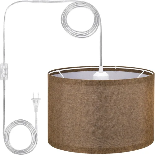 Vista 19 de PATIKIL - Lámpara colgante con enchufe, lámpara de 15 pies con cable de cuerda y interruptor de encendido/apagado, pantalla de tela de lino, enchufe