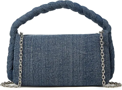 Vista 4 de Bolso de mano de mezclilla para mujer, bolso de mano tejido a mano, bolso cruzado casual, bolso de hombro, bolso de mensajero de cadena de moda