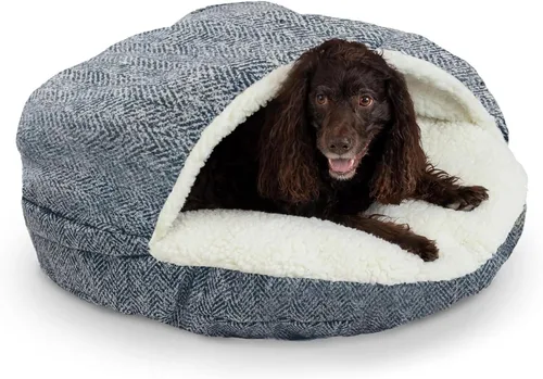 Vista 26 de Snoozer Cama de lujo de microsuede acogedora estilo cueva para mascotas, pequeña, antracita