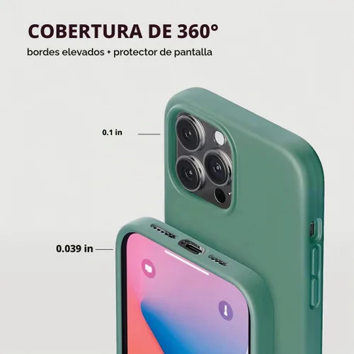 Vista 3 de Compatible con iPhone 13 Pro Max Funda de silicona con protector de pantalla - Verde