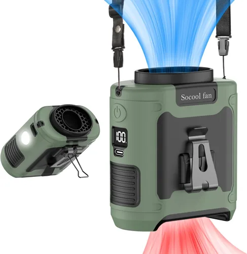 Vista 18 de Socool - Ventilador portátil de 10 000 mAh, clip para cinto, batería recargable, 5 velocidades, linterna, para el cuello, manos libres, 40 horas