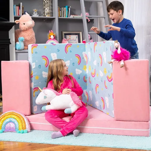 Vista 4 de Jaxx Playscape - Imaginativo juego de muebles modulares/sofá - Patrones divertidos para niños (arco iris/rosa)