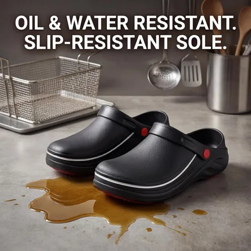 Vista 5 de FLIOZY Zuecos de chef para hombres y mujeres, antideslizantes, impermeables, a prueba de aceite, zapatos de trabajo de cocina profesional