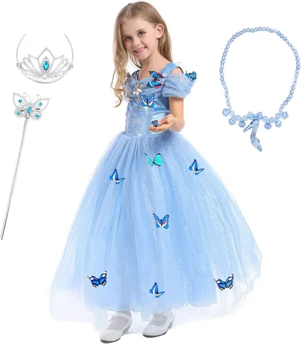 Vista 2 de Familycrazy Princess Dresses for Girls Cinderella Costume Toddler Halloween Christmas Cosplay Butterfly Fairy Fancy Dress