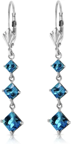 Vista 3 de 4,79quilates de oro blanco de 14K sólido Dangling Azul Topacio arete