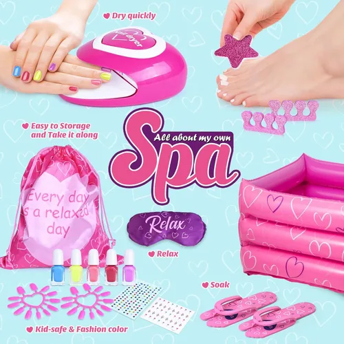 Vista 2 de Shemira Set de regalo para niñas de 7, 8, 9, 10 a 12 años, juguetes de día de spa, kit de manicura y pedicura para niños, kit de arte de uñas