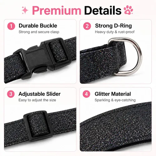 Vista 3 de TDTOK Collar básico brillante para perro, cómodo y duradero, collar para perros pequeños, medianos y grandes con hebilla de plástico ecológica