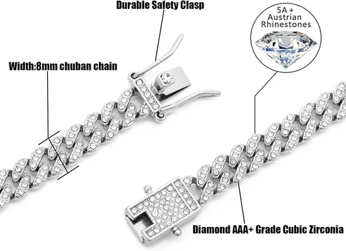 Vista 4 de HIPBLING Cadena de eslabones cubanos para mujer, collar cubano de diamantes de Miami, 0.315in y 0.512in para hombre, cadena de hip hop, regalo