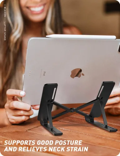 Vista 7 de i-Blason Cosmo - Soporte elevador ajustable de aleación de aluminio para laptop con soporte multiángulo compatible con MacBook Pro/MacBook Air, Negro