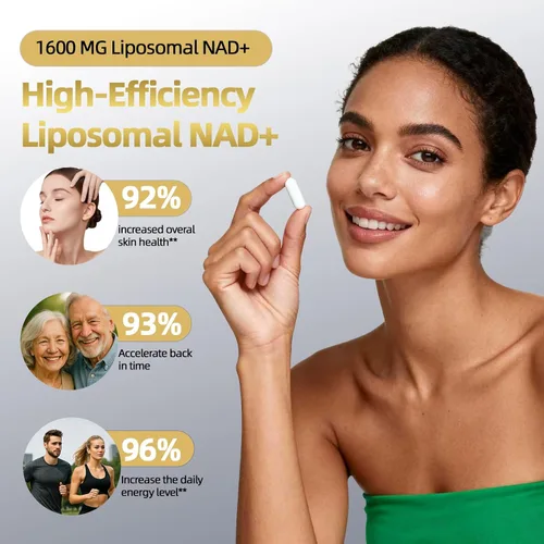 Vista 7 de Suplemento NAD de 1600 mg, NAD+ con resveratrol y ribósido de nicotinamida, apoyo antienvejecimiento, energía celular y apoyo a la claridad mental