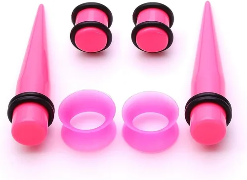 Vista 3 de JieyueJewelry - Paquete de 50 unidades para estiramiento de oreja (14G-00G),túneles de silicona, conos y tapones acrílicos, set para expandir