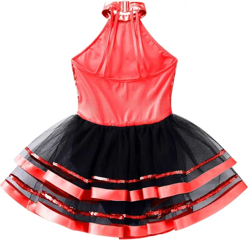 Vista 10 de CHICTRY Vestido tutú de ballet con lentejuelas brillantes para niñas y niñas, moderno disfraz de baile latino de jazz