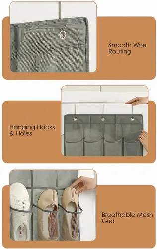 Vista 2 de Organizador de zapatos de 64 x 19 pulgadas para colocar sobre la puerta con 24 bolsillos de malla y 3 ganchos, almacenamiento plegable para zapatos