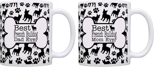 Vista 13 de ThisWear Dog Owner Gifts Best French Bulldog Dad Ever Paw Pattern Gift - Taza de café de cerámica de 11 onzas con mango y patrón de hueso