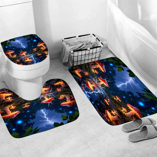 Vista 4 de Juego de 4 cortinas de ducha con diseño de hongos e iluminación