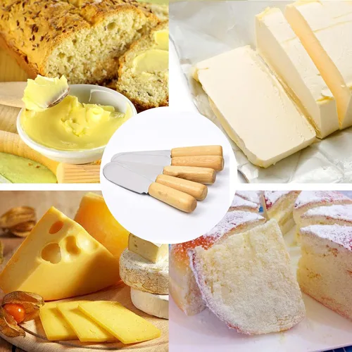 Vista 5 de 10 cuchillos pequeños de mantequilla con mango de madera de 4 pulgadas, de acero inoxidable, borde recto, esparcidor de queso y mantequilla, crema