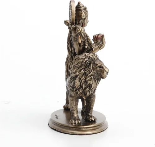 Vista 6 de Veronese Design 3 3/4 "Diosa hindú Durga montando en león en miniatura estatua de resina pintada a mano