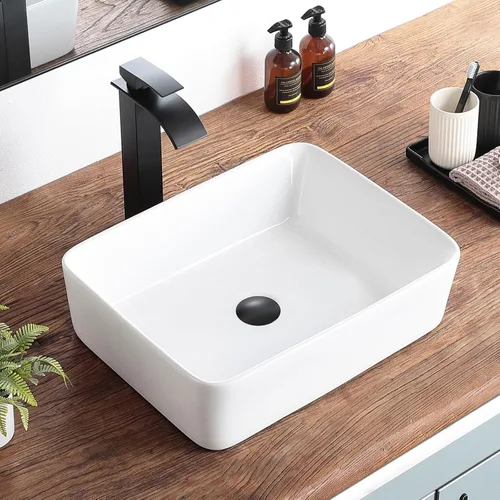 Vista 21 de Lavabo pequeño para baño tipo vasija 11.8"x11.8" pulgadas cuadrado, lavabo de baño de cerámica blanca, lavabos de baño modernos sobre encimera