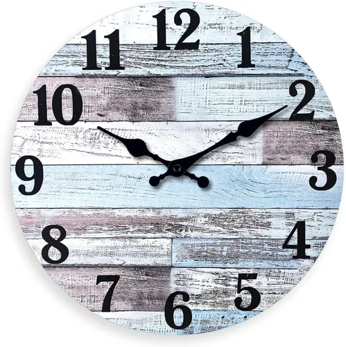 Vista 17 de XNM Reloj de pared redondo para cocina, funciona con pilas, reloj de pared rústico de 10 pulgadas con flores azules, reloj de pared silencioso
