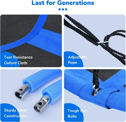 Vista 4 de Trekassy Columpio redondo para árbol de 700 libras de 40 pulgadas con asas para niños y adultos, Oxford 900D, impermeable, 2 correas para colgar