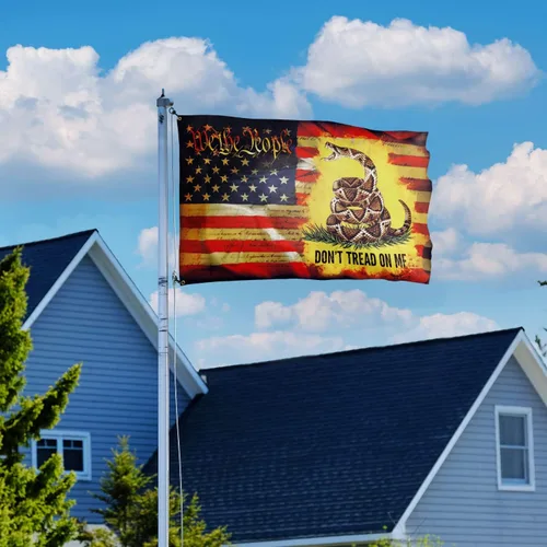 Vista 5 de Flagwix Bandera estadounidense patriótica "We The People, Don’t Tread On Me", 3 x 5 pies para exteriores, con ojales, tela de lona de doble cara