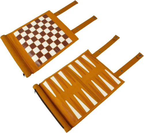Vista 6 de Andux Juego de ajedrez portátil de microfibra de backgammon plegable PGSLQ-01 (ajedrez 3 en 1 - marrón)