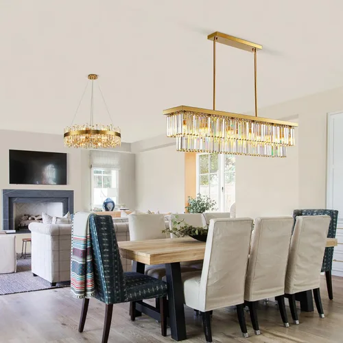 Vista 2 de Candelabro rectangular de cristal dorado para comedor de 47 Dorado brillante