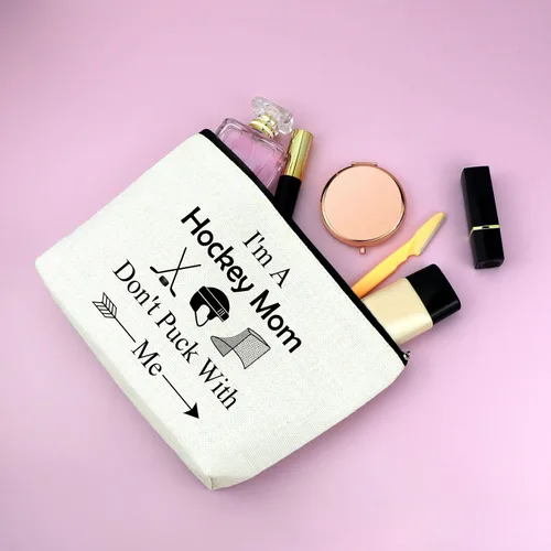 Vista 4 de Mxrymvu Regalos de jugador de hockey para mujeres, bolsa de maquillaje, jugador de hockey sobre hielo, regalo de cumpleaños y graduación, Soy una