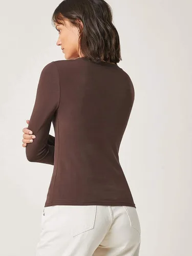 Vista 2 de Floerns Camiseta básica de manga larga con cuello alto falso para mujer