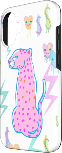 Vista 2 de iPhone 16 Preppy Art Cheetah, Pink Cheetah, Preppy Art Estética Funda