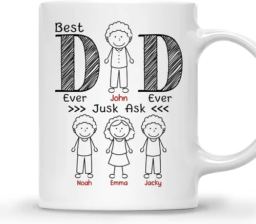 Vista 23 de Gossby Taza personalizada de café para papá, el mejor papá (2 niños en el hombro de papá), regalo personalizado de 11 onzas y 15 onzas para papá, 2