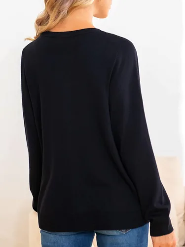 Vista 4 de SHADOW & SKY Suéter de punto de manga larga con cuello redondo para mujer, con botones, clásico, color liso, suave
