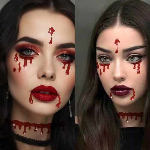 Vista 2 de NOOEPC - Paquete de 2 joyas de cara de vampiro, gemas para la cara Accesorios de vampiro para mujer, accesorios de vampiro, accesorios de maquillaje