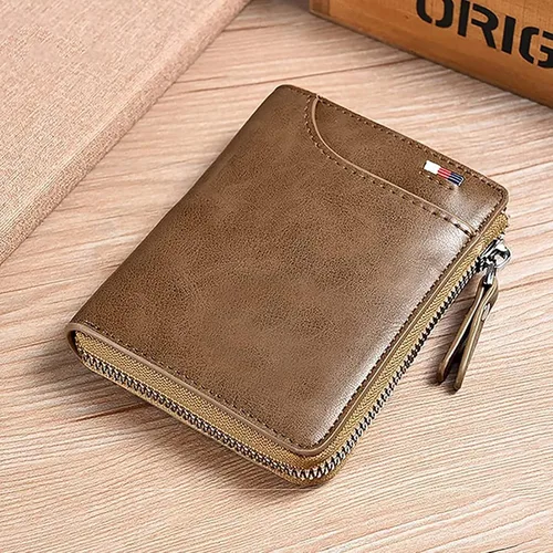 Vista 2 de Tendaisy Cartera con cierre RFID para hombre con múltiples tarjetas de crédito, Caqui, cartera Rfid