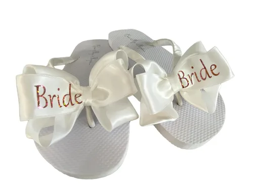 Vista 5 de Gold Bride Glitter Bling Bow Flip Flops for the Wedding