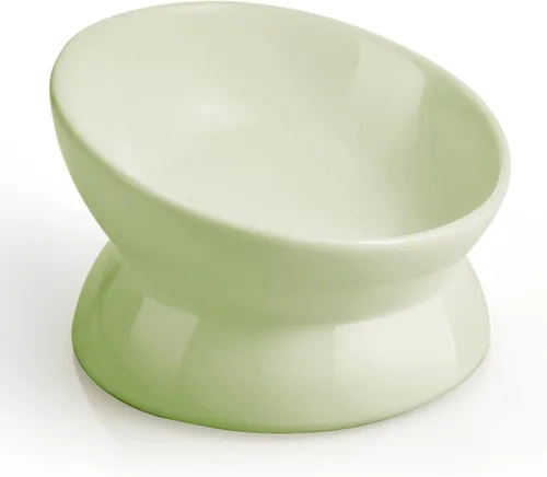 Vista 14 de LoeJan Tazón Elevado para Comida de Gatos, Tazón de Agua de Cerámica Elevado e Inclinado de 5 Oz, Platos Anti Vómito que Protegen la Columna