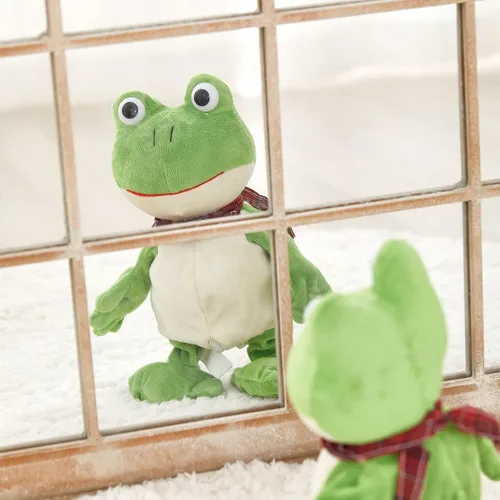 Vista 5 de Houwsbaby rana verde de 30 cm juguete rana que croa animal de peluche musical saltarín rana frondosa que se sacude y agita peluche animado juguete