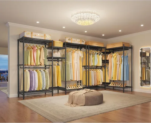 Vista 7 de VIPEK L6 - Perchero resistente para ropa de forma L, estante de ropa de 5 niveles con alambre, estante de ropa independiente con 7 estantes