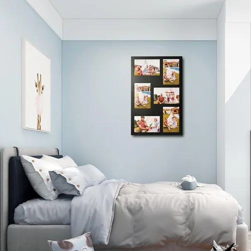 Vista 6 de Marco de fotos familiares de collage de 4 x 6 pulgadas, marco de fotos de collage de 6 aberturas para pared para soporte de mesa, juego de marcos