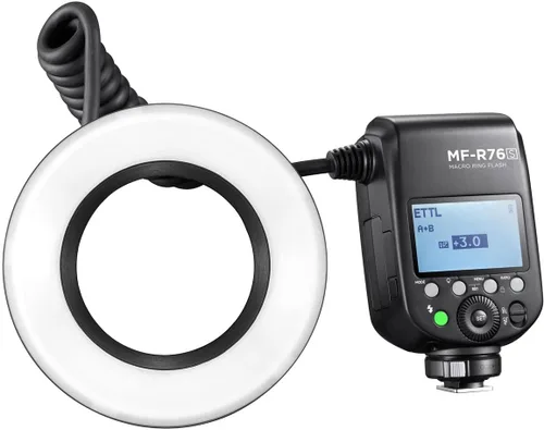 Vista 7 de Flashpoint MF-R76 TTL Macro Ring Flash para cámara Sony, ajuste de potencia, tiempo de reciclaje de 0.1-1s, anillo macro flash de 76 W alimentado