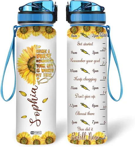 Vista 8 de Estetoscopio personalizado para enfermera, botella de agua motivacional de 32 onzas, nombre personalizado, enfermera, regalos para graduación
