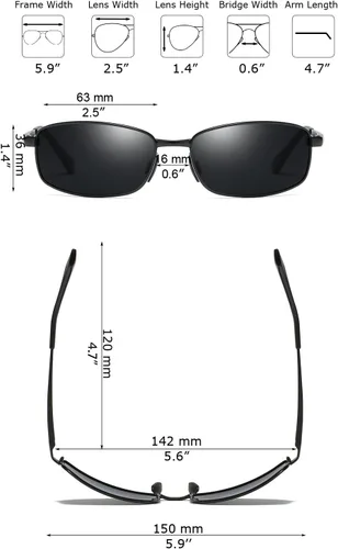 Vista 6 de ZHILE Gafas de sol polarizadas con marco de metal rectangular estilo clásico de gran