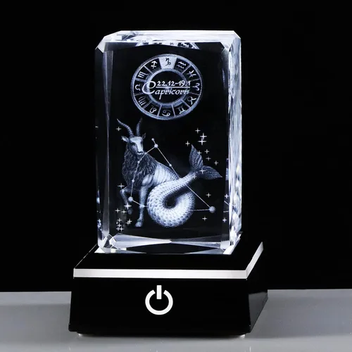 Vista 4 de Regalos de astrología del zodiaco Capricornio con cristales 3D para mujeres y hombres, figura de cristal de Capricornio, decoración de constelación