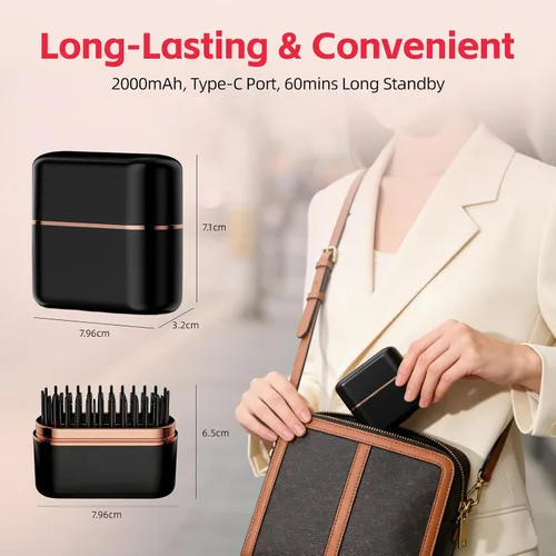 Vista 6 de Mini cepillo alisador de pelo, alisador de pelo portátil, peine alisador de viaje inalámbrico para mujeres, cepillo de calentamiento rápido