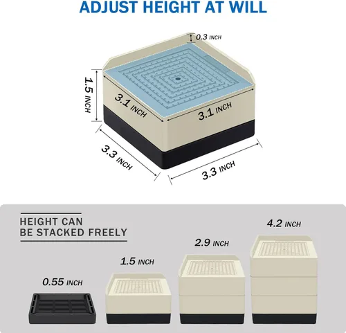 Vista 3 de ANNKUT Elevadores de Cama de 1.5 pulgadas, Bloques Elevadores Cuadrados Ajustables para Cama, Sofá, Mesa y Elevación de Sofá, Soporte de Trabajo