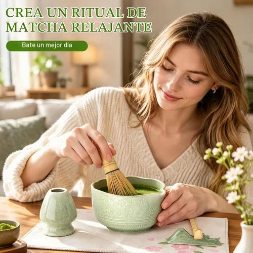 Vista 6 de ALBISS Juego de batidor de matcha, kit de cerámica de matcha de 7 piezas Verde